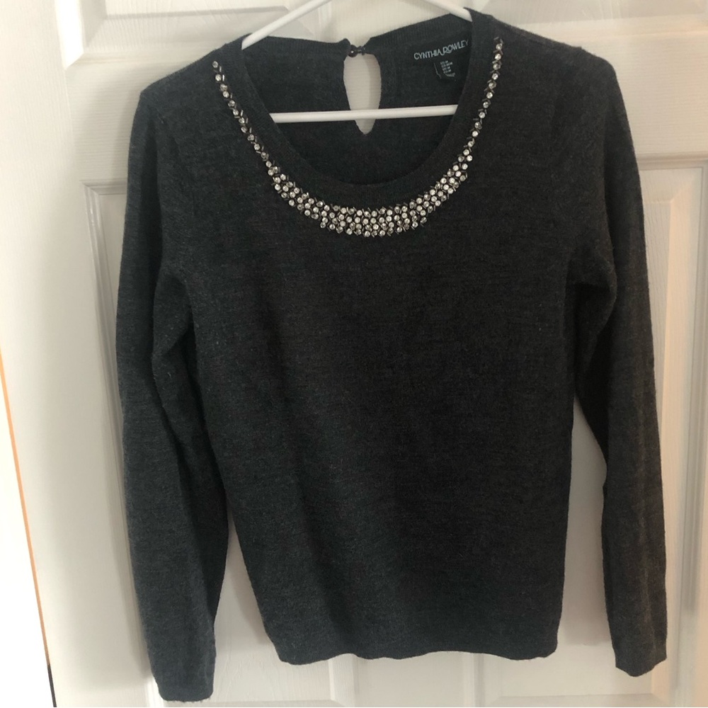 100% extra fine merino wool Cynthia Rowley medium embellished crewneck